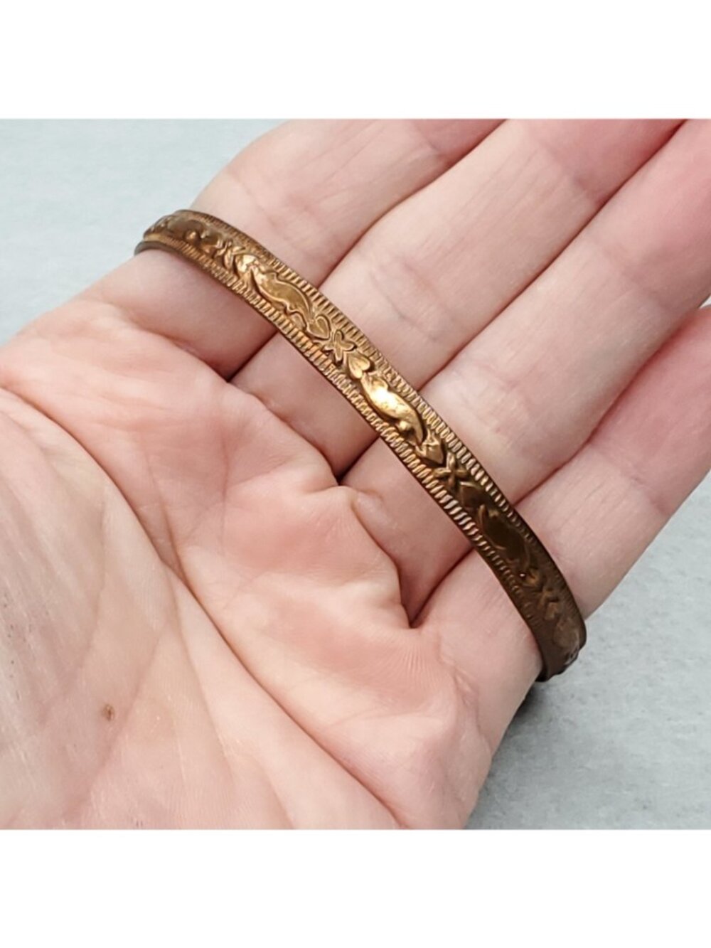 Vintage Copper Bracelet Etched Cuff .25" X 7.5" - Picture 2 of 8